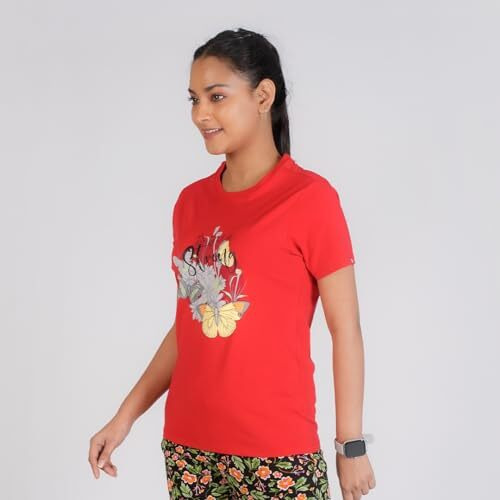 Rupa Colors Playsure Printed Cotton Blended Round Neck Women's T-Shirt, Short-Sleeve, Pack Of 1