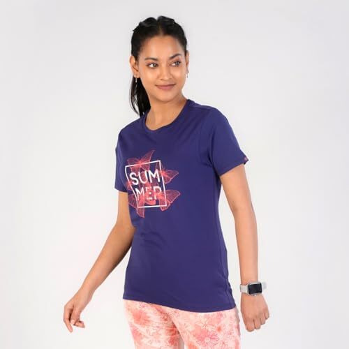 Rupa Colors Playsure Printed Cotton Blended Round Neck Women's T-Shirt, Short-Sleeve, Pack Of 1