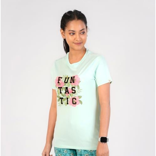 Rupa Colors Playsure Printed Cotton Blended Round Neck Women's T-Shirt, Short-Sleeve, Pack Of 1
