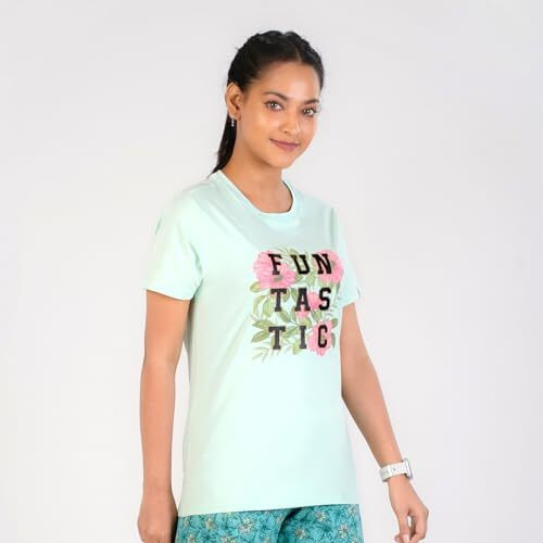 Rupa Colors Playsure Printed Cotton Blended Round Neck Women's T-Shirt, Short-Sleeve, Pack Of 1