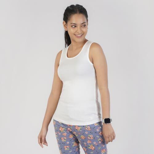 Rupa Colors Playsure Solid 100% Combed Cotton Rib Fabric, Women's Tank Top, Sleeveless Pack Of 1