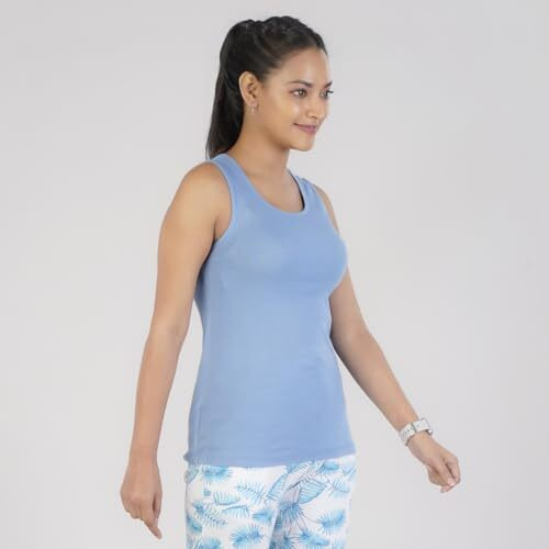 Rupa Colors Playsure Solid 100% Combed Cotton Rib Fabric, Women's Tank Top, Sleeveless Pack Of 1