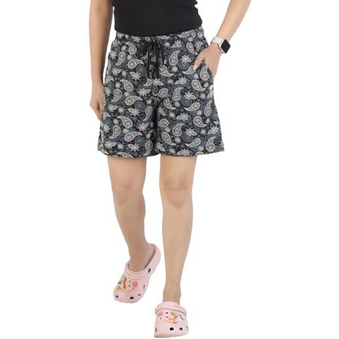 Rupa Colors Playsure Printed Shorts For Women, Leisurewear, Floral Printed Shorts, Loungewear Jet Black