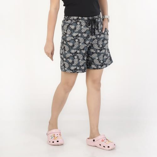 Rupa Colors Playsure Printed Shorts For Women, Leisurewear, Floral Printed Shorts, Loungewear Jet Black