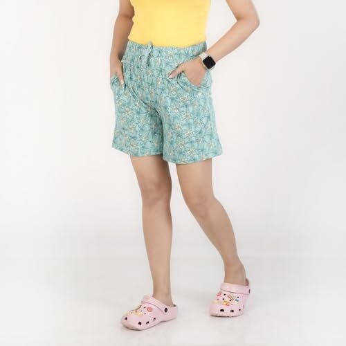 Rupa Colors Playsure Printed Shorts For Women, Leisurewear, Floral Printed Shorts, Loungewear Green