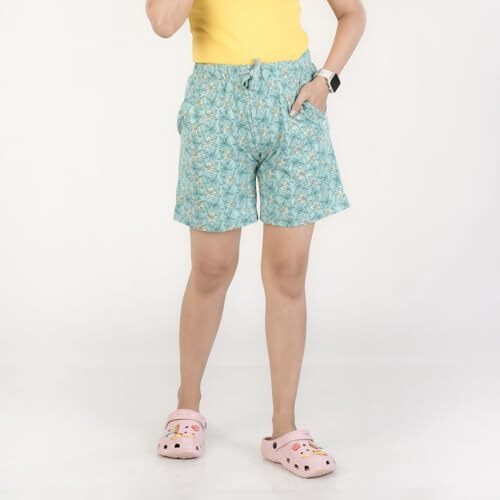 Rupa Colors Playsure Printed Shorts For Women, Leisurewear, Floral Printed Shorts, Loungewear Green