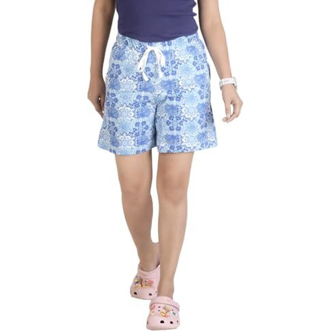 Rupa Colors Playsure Printed Shorts For Women, Leisurewear, Floral Printed Shorts, Loungewear Blue