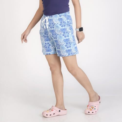 Rupa Colors Playsure Printed Shorts For Women, Leisurewear, Floral Printed Shorts, Loungewear Blue