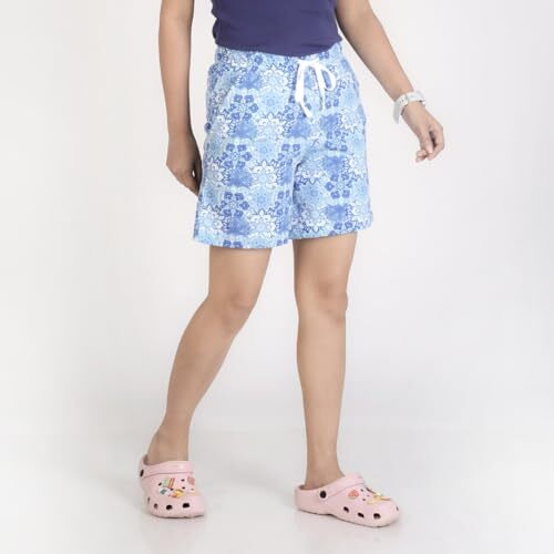 Rupa Colors Playsure Printed Shorts For Women, Leisurewear, Floral Printed Shorts, Loungewear Blue