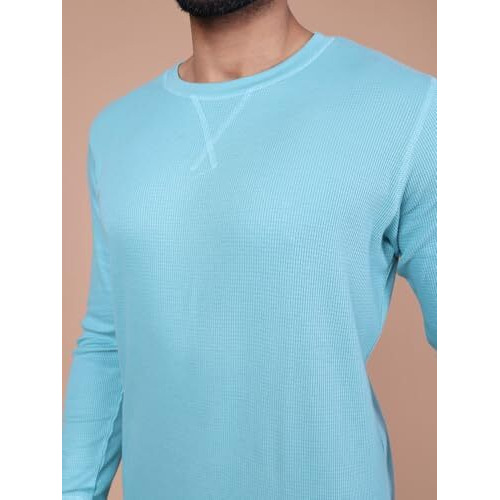Colors Waffle Texture Full Sleeve T-Shirt For Men - 100% Cotton, Ribbed Crew Neck, Breathable Fabric, Enhanced Texture, Super Stretchable, Label-Free Comfort, Anti-Fungal Dye. Pack Of 1