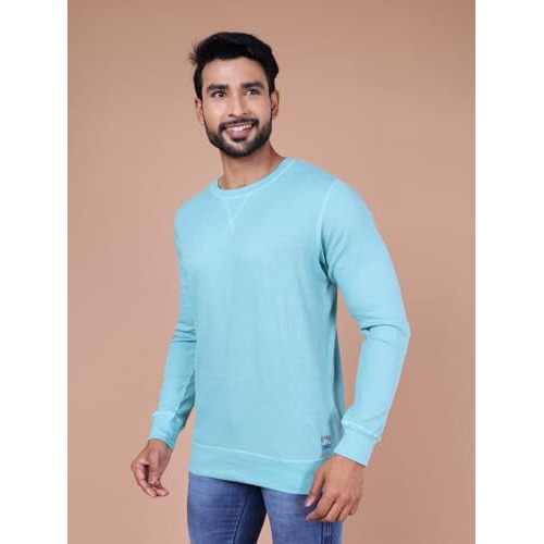 Colors Waffle Texture Full Sleeve T-Shirt For Men - 100% Cotton, Ribbed Crew Neck, Breathable Fabric, Enhanced Texture, Super Stretchable, Label-Free Comfort, Anti-Fungal Dye. Pack Of 1