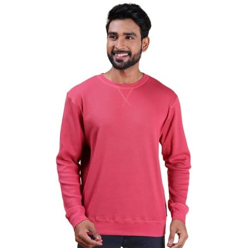 Colors Waffle Texture Full Sleeve T-Shirt For Men - 100% Cotton, Ribbed Crew Neck, Breathable Fabric, Enhanced Texture, Super Stretchable, Label-Free Comfort, Anti-Fungal Dye. Pack Of 1 Berry Pink
