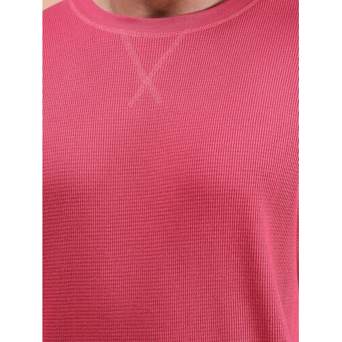 Colors Waffle Texture Full Sleeve T-Shirt For Men - 100% Cotton, Ribbed Crew Neck, Breathable Fabric, Enhanced Texture, Super Stretchable, Label-Free Comfort, Anti-Fungal Dye. Pack Of 1 Berry Pink