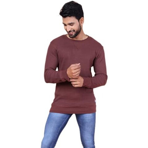 Colors Waffle Texture Full Sleeve T-Shirt For Men - 100% Cotton, Ribbed Crew Neck, Breathable Fabric, Enhanced Texture, Super Stretchable, Label-Free Comfort, Anti-Fungal Dye. Pack Of 1 Stone Brown