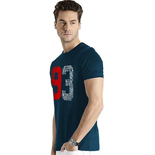 Adro Men's 93 Number Printed Cotton T-Shirt (Steel BlueMedium)