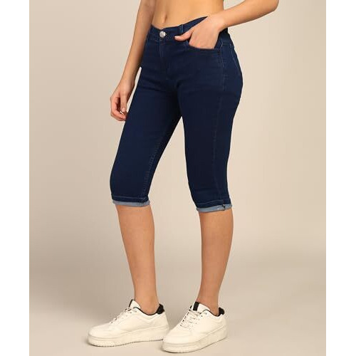 Nifty Women's Denim Stretchable Slim Fit Capris (Cpri_Pln_Bsc_34_Basic_34)