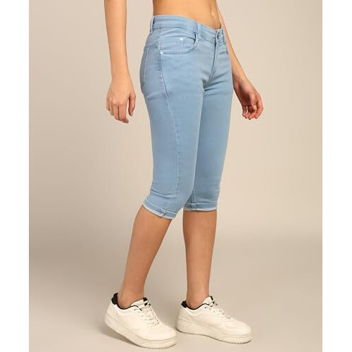 Nifty Women's Denim Stretchable Slim Fit Capris (Cpri_Pln_Ice_34_Skyblue_34)