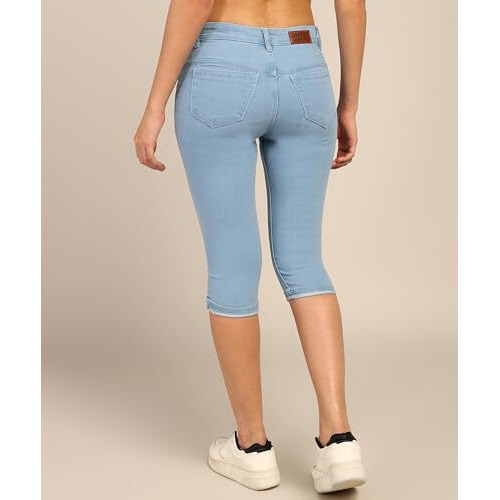 Nifty Women's Denim Stretchable Slim Fit Capris (Cpri_Pln_Ice_34_Skyblue_34)