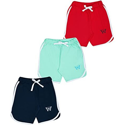 Kyda Kids Girls Cotton Plain Regular Fit Shorts - (Pack Of 3)