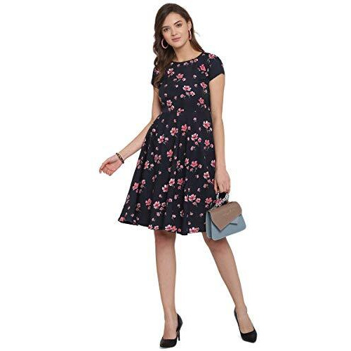 Lookmark Women's A-Line Knee Length Dress(Sd104-L_Black)