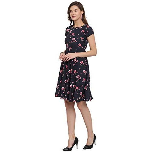 Lookmark Women's A-Line Knee Length Dress(Sd104-L_Black)