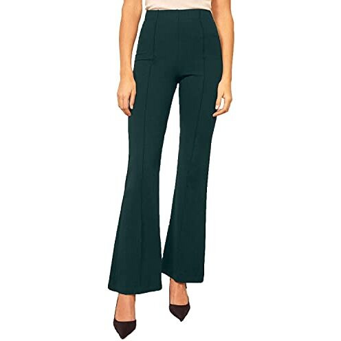 Leriya Fashion Women's Yoga Dress Pants Stretchy Work Slacks Business Casual Office Straight Leg/Bootcut Elastic Waist With 2 Pockets Regular Fit Trouser (Large, Green)