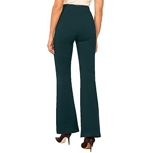 Leriya Fashion Women's Yoga Dress Pants Stretchy Work Slacks Business Casual Office Straight Leg/Bootcut Elastic Waist With 2 Pockets Regular Fit Trouser (Large, Green)