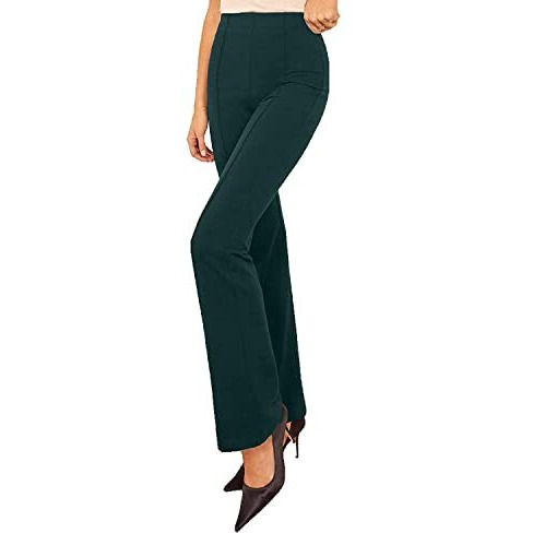 Leriya Fashion Women's Yoga Dress Pants Stretchy Work Slacks Business Casual Office Straight Leg/Bootcut Elastic Waist With 2 Pockets Regular Fit Trouser (Large, Green)