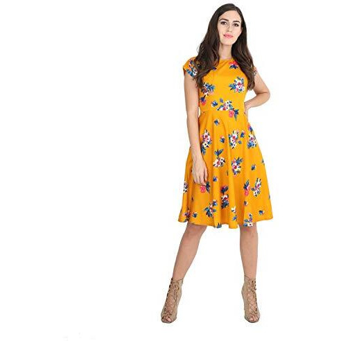 Lookmark Women's Knee Length Dress (Sd101-Mustard-S)