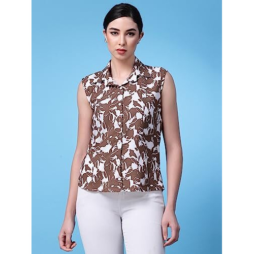 Oomph Summer Shirts For Women, Floral Printed, Brown