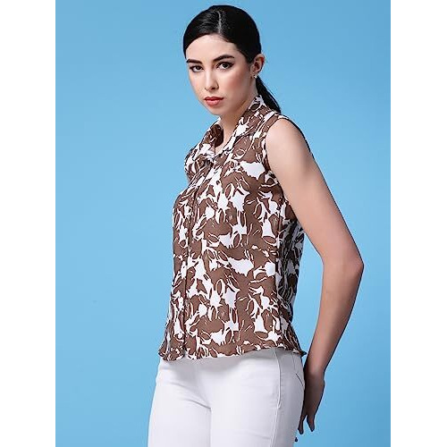 Oomph Summer Shirts For Women, Floral Printed, Brown
