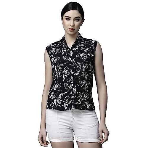 Oomph Summer Shirts For Women, Floral Printed, Black