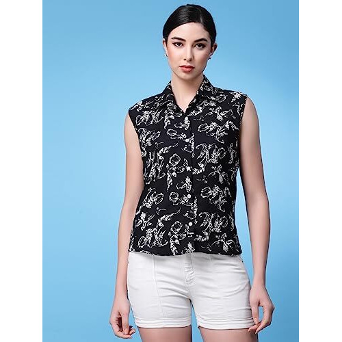 Oomph Summer Shirts For Women, Floral Printed, Black