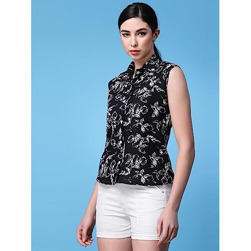 Oomph Summer Shirts For Women, Floral Printed, Black