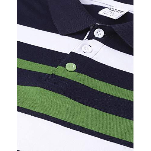 Eyebogler Men's Solid Regular Fit T-Shirt (T285Hs_Auto Striper7-Whie-Dark Navy-Green1 S)