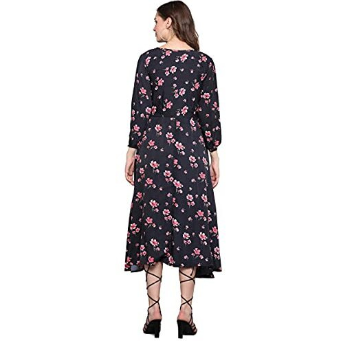 Lookmark Women's Crepe A-Line Maxi Dress (Ld104-M_Black_M)