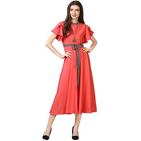Oomph Women's Crepe A-Line Maxi Dress (Group 22_Blush Pink_M)