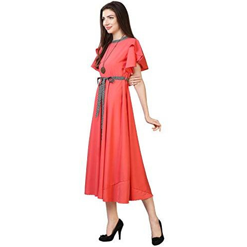 Oomph Women's Crepe A-Line Maxi Dress (Group 22_Blush Pink_M)