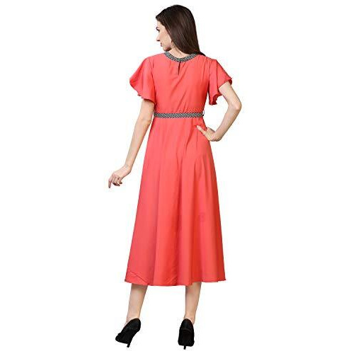 Oomph Women's Crepe A-Line Maxi Dress (Group 22_Blush Pink_M)
