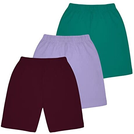 Kyda Kids Cotton Printed Pocket Bow Shorts For Girls - Regular Fit Girls Shorts With Elastic Waist Multicolored (Pack Of 3)