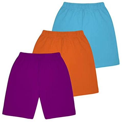 Kyda Kids Cotton Printed Pocket Bow Shorts For Girls - Regular Fit Girls Shorts With Elastic Waist Multicolored (Pack Of 3)