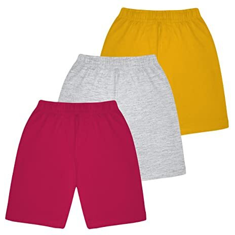 Kyda Kids Cotton Printed Pocket Bow Shorts For Girls - Regular Fit Girls Shorts With Elastic Waist Multicolored (Pack Of 3)