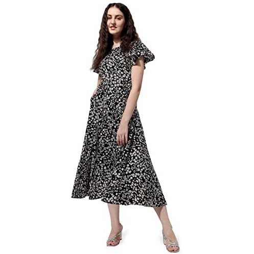 Oomph Women's Western & Fusion Wear Midi Dresses For Women, Beach, Black - Md515