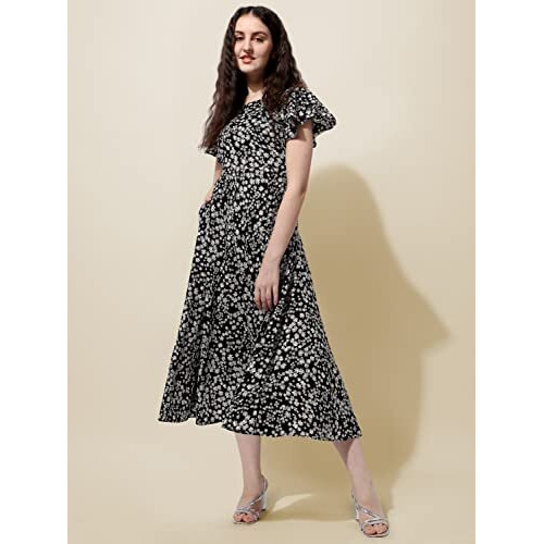 Oomph Women's Western & Fusion Wear Midi Dresses For Women, Beach, Black - Md515