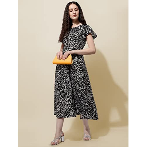 Oomph Women's Western & Fusion Wear Midi Dresses For Women, Beach, Black - Md515