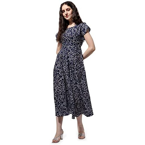Oomph Women's Western & Fusion Wear Midi Dresses For Women, Beach, Blue - Md518