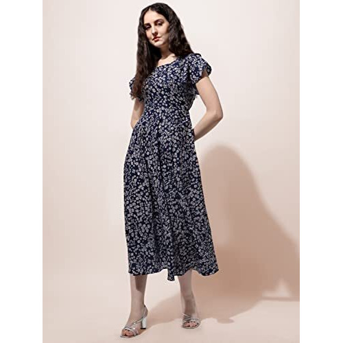 Oomph Women's Western & Fusion Wear Midi Dresses For Women, Beach, Blue - Md518