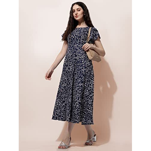 Oomph Women's Western & Fusion Wear Midi Dresses For Women, Beach, Blue - Md518