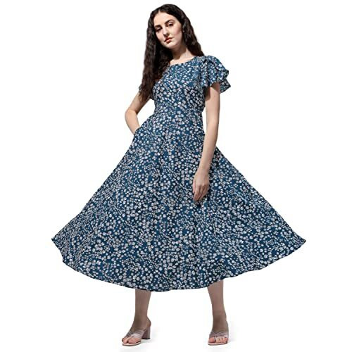 Oomph Women's Western & Fusion Wear Midi Dresses For Women, Beach, Green - Md517