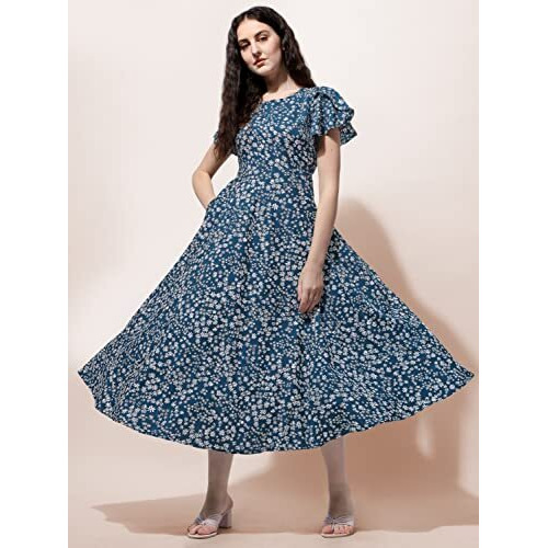 Oomph Women's Western & Fusion Wear Midi Dresses For Women, Beach, Green - Md517